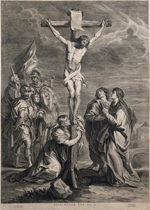 Jacob Neefs (1610-Po 1667) Według Petera Paula Rubensa (1577-1640), Wyd. Gillis Hendricx, UKRZYŻOWANIE CHRYSTUSA ZE ŚW.MARIĄ MAGDALENĄ, MARYJĄ I ŚW. JANEM