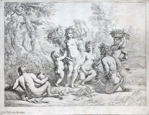 Cornelis Schut (1597-1655), Ceres with two satyrs on the right and one on the left, seen from behind