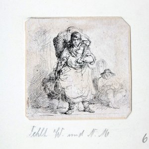 Michał Płoński (1778-1812), Kobieta niosąca na plecach bagaże, obok niej widoczna sylwetka siedzącego mężczyzny, 1802