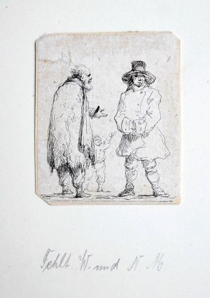 Michał Płoński (1778-1812), Grupa dwóch mężczyzn z chłopcem, po lewej stronie starzec wyciągający rękę do stojącego na wprost widza mężczyzny, 1802