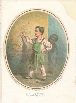 Franciszek Kostrzewski (1826-1911) Rys., W. Dümler ( Cz.1860-1868) Litograf, ZESPÓŁ CZTERECH LITOGRAFII: MALARSTWO, RZEŹBIARSTWO, MUZYKA, BUDOWNICTWO Z NOWOROCZNIKA (KALENDARZA) ILUSTROWANEGO DLA POLEK NA ROK 1864.