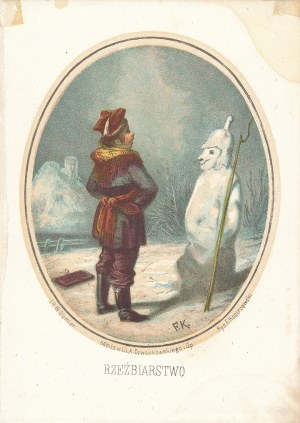 Franciszek Kostrzewski (1826-1911) Rys., W. Dümler ( Cz.1860-1868) Litograf, ZESPÓŁ CZTERECH LITOGRAFII: MALARSTWO, RZEŹBIARSTWO, MUZYKA, BUDOWNICTWO Z NOWOROCZNIKA (KALENDARZA) ILUSTROWANEGO DLA POLEK NA ROK 1864.