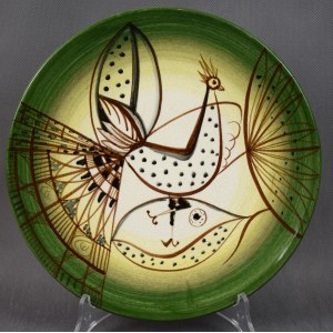 Fancy bird platter, Helena TEODOROWICZ, 1960s. Unique