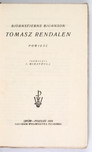 BJÖRNSON B. - Thomas Rendalen. A novel. 1924. cover by Theodore Rożankowski.