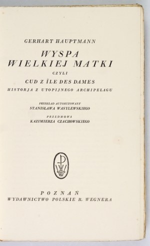 HAUPTMAN Gerhard - Great Mother Island. 1930. cover by Theodore Rożankowski