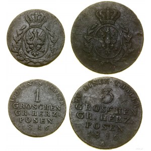 Polska, zestaw: 1 grosz i 3 grosze, 1816 B, Wrocław