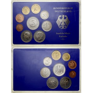 Niemcy, 3 x zestaw rocznikowy niemieckich monet, 1975, Monachium, Karlsruhe, Hamburg