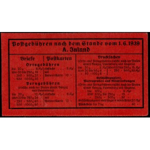Germany. Third Reich Postal Card 1939 W/ Price Chart Excluding Danzig & Luxembourg