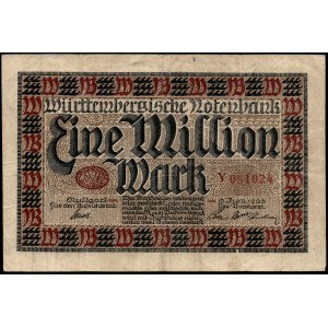 Germany. Wurttemberg 1 Million Mark 1923 Prefix Y