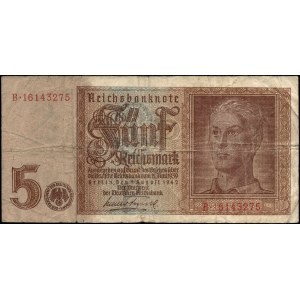 Germany. Third Reich 5 Reichsmark 1942 Prefix B 8 Digits