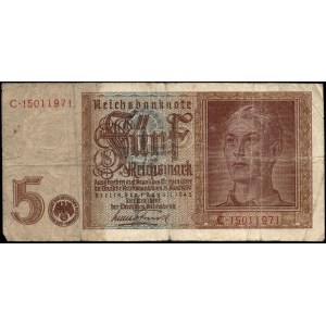 Germany. Third Reich 5 Reichsmark 1942 Prefix C 8 Digits