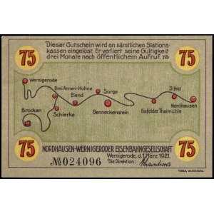 Germany. Wernigerode 75 Pfennig 1921 Railroad