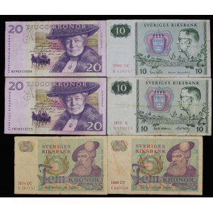 Sweden. Lot of 6 Banknotes 1969-1980