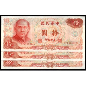Taiwan. 10 Yuan 1976 3 Consecutive Pcs