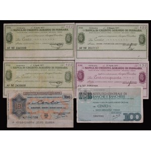 Italy. Lot of 6 Cashiers' Cheques 1970s
