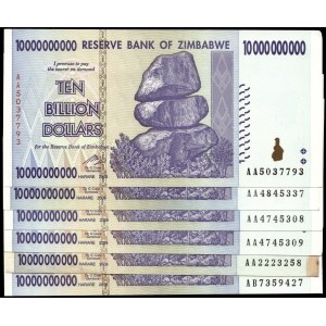 Zimbabwe. 10 Billion Dollars 2008 6 Pcs