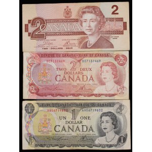 Canada. Lot of 3 Banknotes 1973-86