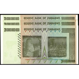 Zimbabwe. 20 Billion Dollars 2008 3 Pcs