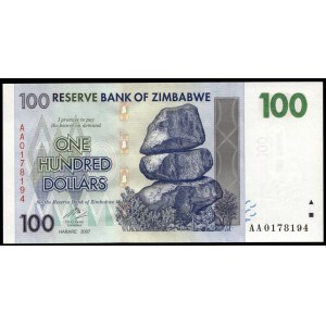 Zimbabwe. 100 Dollars 2007