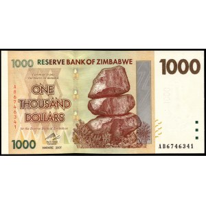 Zimbabwe. 1000 Dollars 2007
