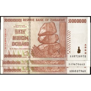 Zimbabwe. 50 Billion Dollars 2008 3 Pcs
