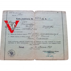 1939 Conscription Exemption Card, Toruń, Sergeant of the 51st Infantry Regiment
