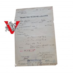 Military Medical Certificate Sergeant 51st Infantry Regiment, Signature Col. Bronislaw Stronski, Hero of the Uprising