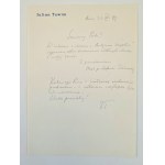 LETTER (handwritten) by Julian Tuwim to Leon Pasternak (date 26.XII.1949) autograph by J.T.