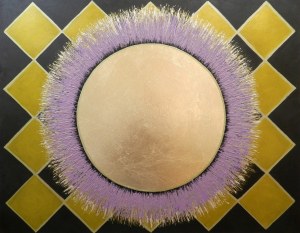 Jolanta FRANKIEWICZ (ur. 1969), Kwiat fioletowy na geometrycznym tle, 2025