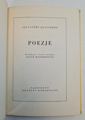 QUASIMODO Salvatore - BÁSNĚ, 1. vydání, 1961 (obsahuje VODY A ZEMĚ, POTOPENÝ BOJ, ERATO A APOLLO, NOVÉ VĚCI, DEN PO DNI, ŽIVOT NENÍ SEN, FALEŠNÁ A PRAVÁ ZELENINA, NEZAPOMENUTELNÁ ZEMĚ)