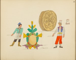 Zofia Stryjeńska ( 1891 - 1976 ), Kołacz weselny, plansza XXXIV z teki 'Polish peasants costumes'