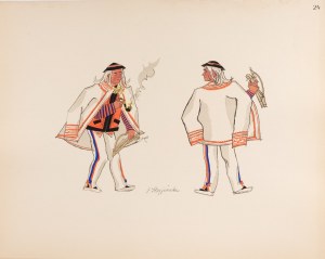 Zofia Stryjeńska (1891 Kraków - 1976 Geneva), Old musician from Zakopane, sheet XXIV from portfolio 'Polish Peasants' Costumes', 1939