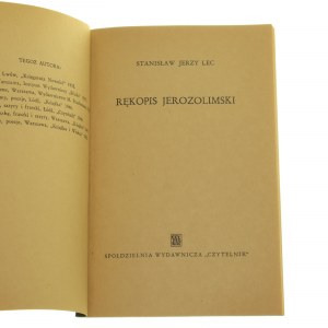 Rękopis jerozolimski Lec Stanisław Jerzy [PREMIÈRE ÉDITION / 1956].