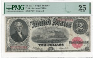 Bankovka Spojených států amerických z roku 1917 v hodnotě 2 dolarů jako zákonné platidlo