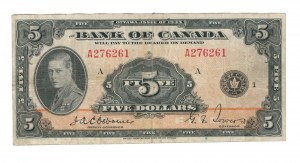 Bank of Canada 1935 $5 Banknote