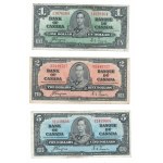 Bank of Canada 1937 od 1 do 100 dolarów - partia banknotów (7 sztuk)