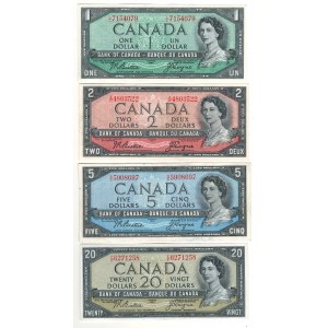 Bank of Canada 1954 $1 to $20 Banknote Lot (4 Pieces)