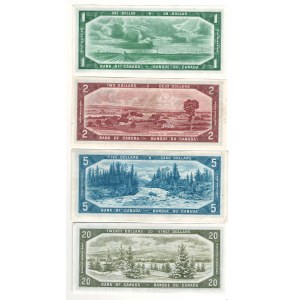 Bank of Canada 1954 $1 to $20 Banknote Lot (4 Pieces)