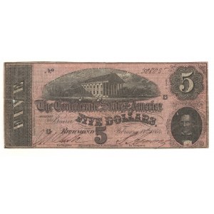United States 1864 $5 The Confederate States of America Banknote