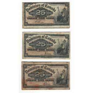 Dominion of Canada 1900 25 Cent Shinplaster Banknote Lot (3 Pieces)