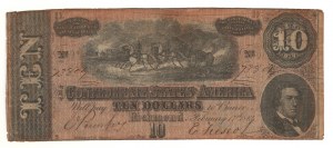 United States 1864 $10 The Confederate States of America Banknote