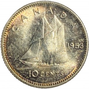 Canada 1953 10 Cent No Shoulder Fold