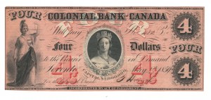 Canada Colonial Bank Of Canada 1859 $4 Banknote