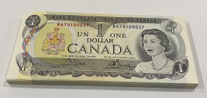 Lotto di banconote da 1 dollaro della Banca del Canada 1973 (56 pezzi)