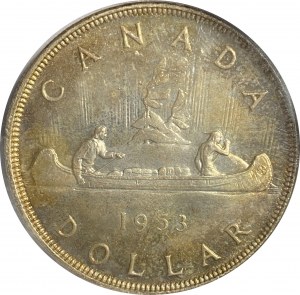 Canada 1953 Silver Dollar No Shoulder Fold