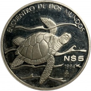 Mexico 1994 5 Pesos Turtle Sterling Silver Coin