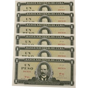 Cuba 1972 1 Peso Banknote Lot (6 Pieces)