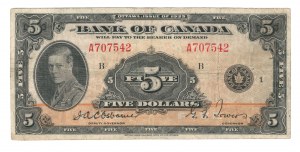 Bank of Canada 1935 $5 Banknote