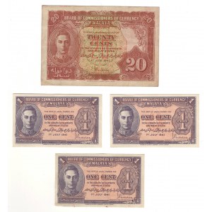 Malaysia 1941 Banknote Lot (4 Pieces)