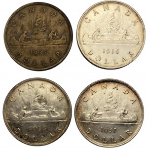 Kanada 1935 bis 1937 Silber Dollar Lot (4 Stücke)